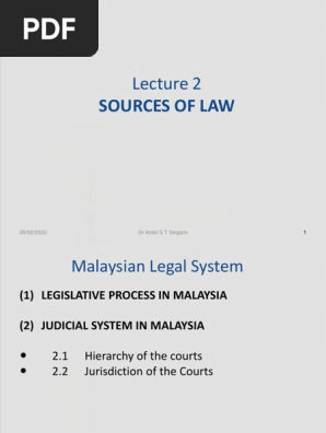 Lecture 2 Sources Of Law Business Law Malaysia Pdf Bill Law Magistrate
