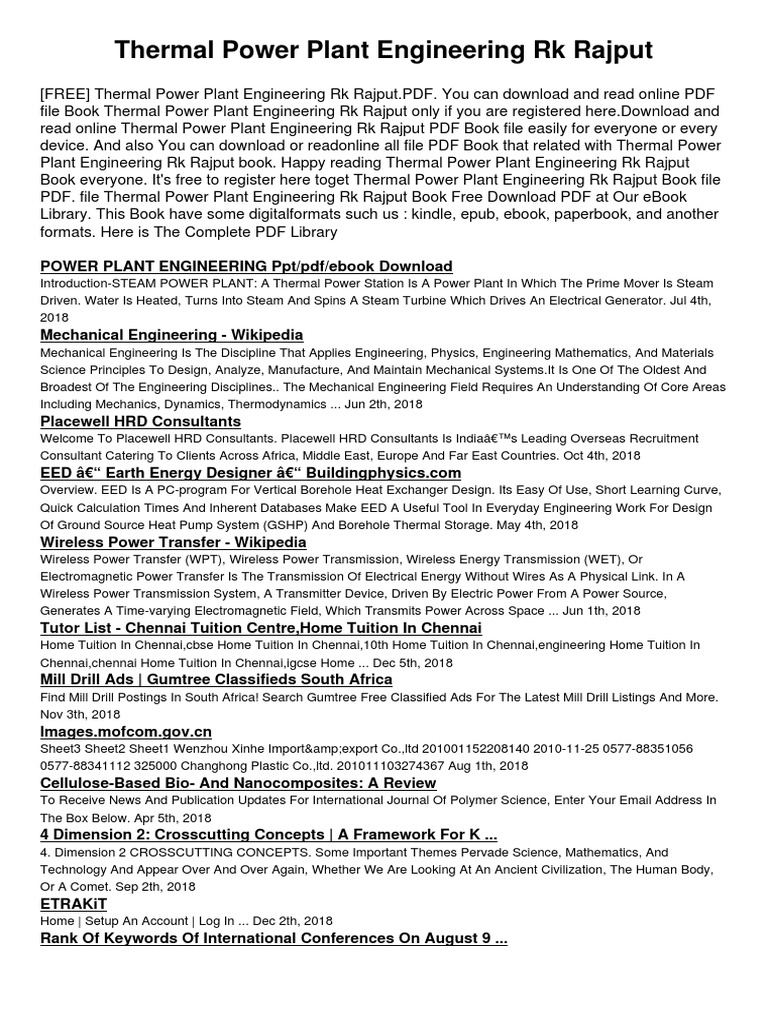 Thermal Power Plant Engineering RK Rajput PDF Engineering Power Station