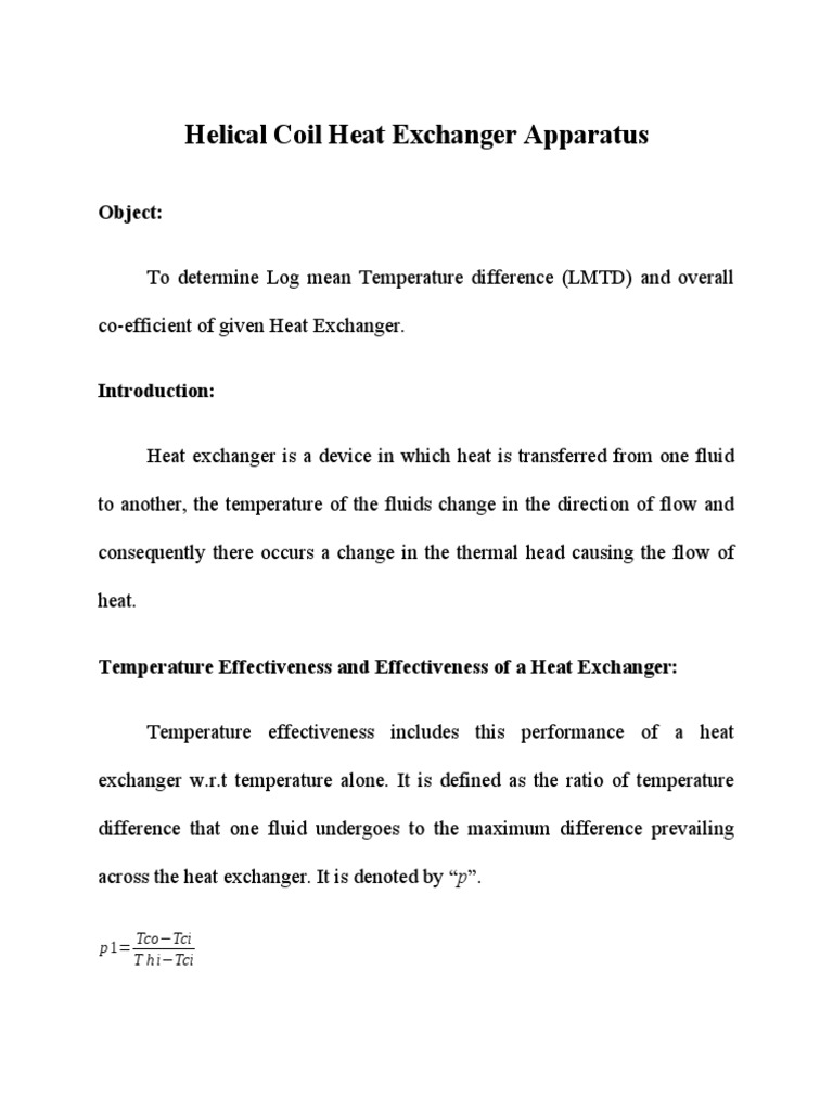 Helical Coil Heat Exchanger Analysis | PDF | Heat Exchanger | Temperature