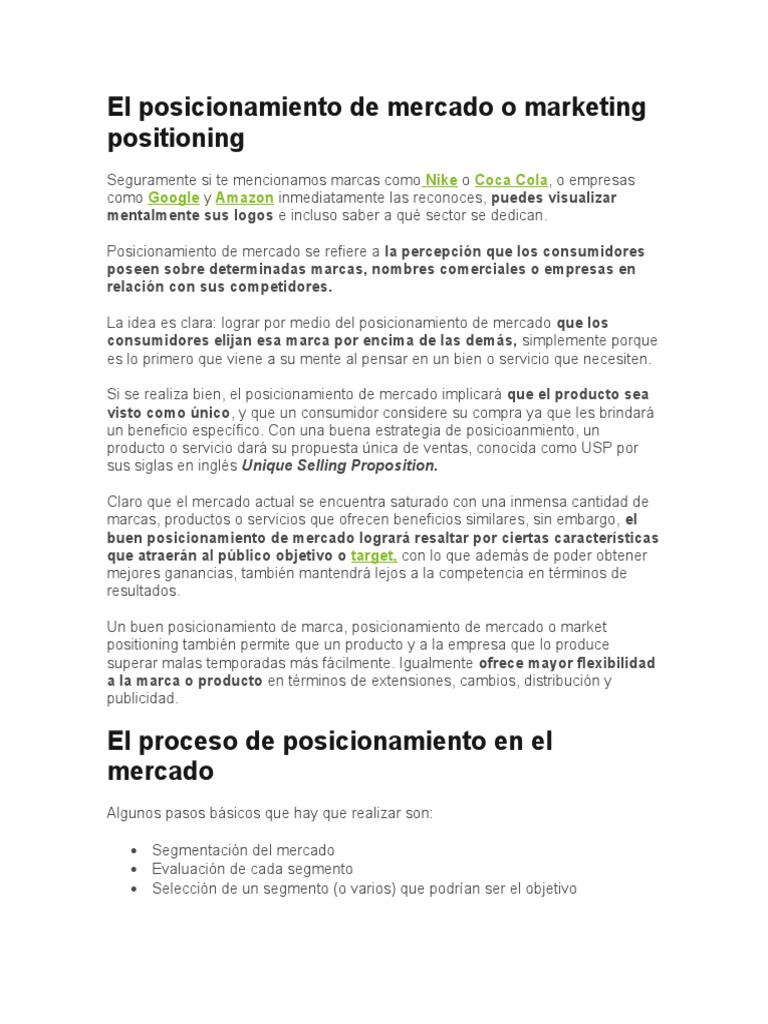 Proceso de Posicionamiento de Mercado | PDF | Marca | Mercado (economía)