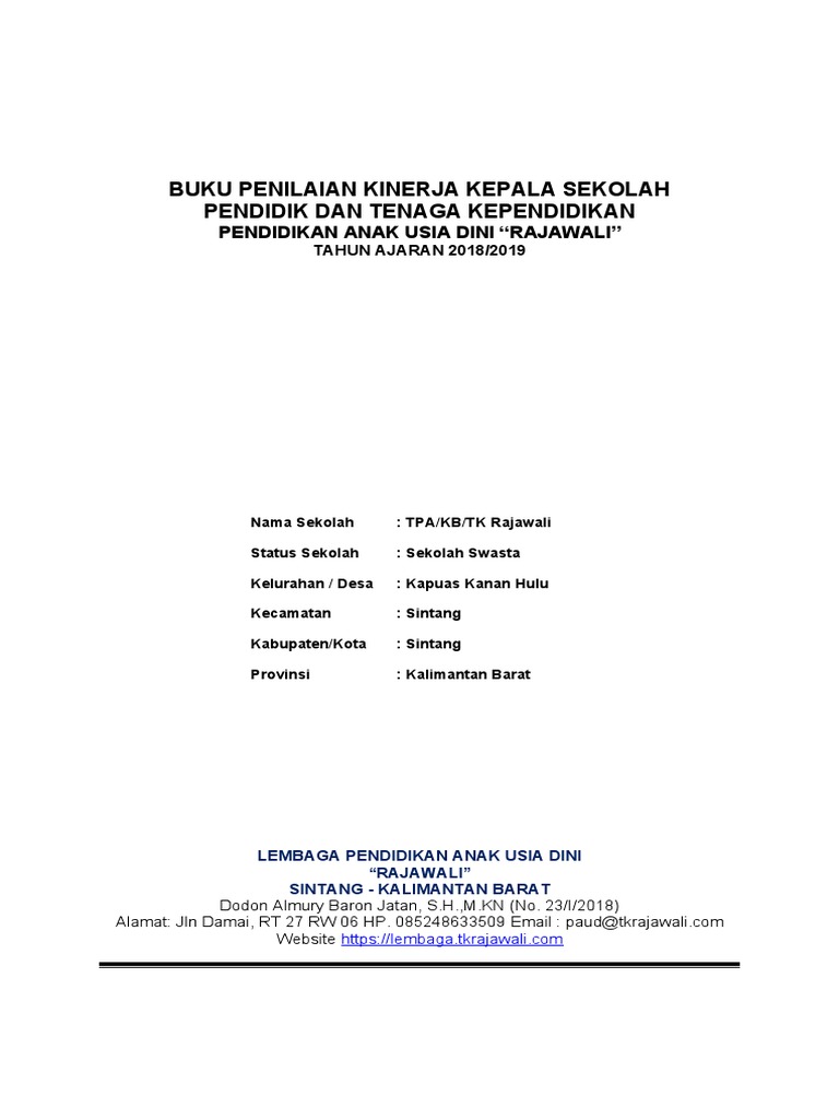 Instrumen Penilaian Kinerja Kepala Sekolah TP TPK Paud Rajawali 2018 ...