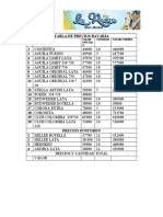 Tabla de Precios Bavaria