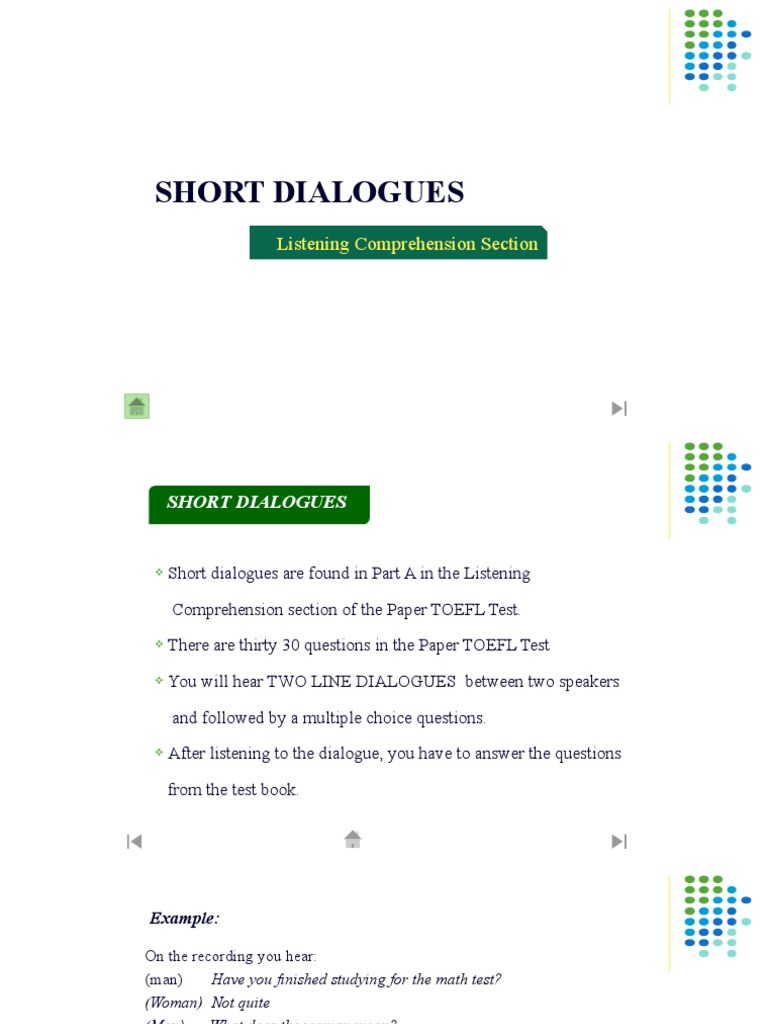 Short Dialogues for Listening Comprehension | PDF | Reading Comprehension