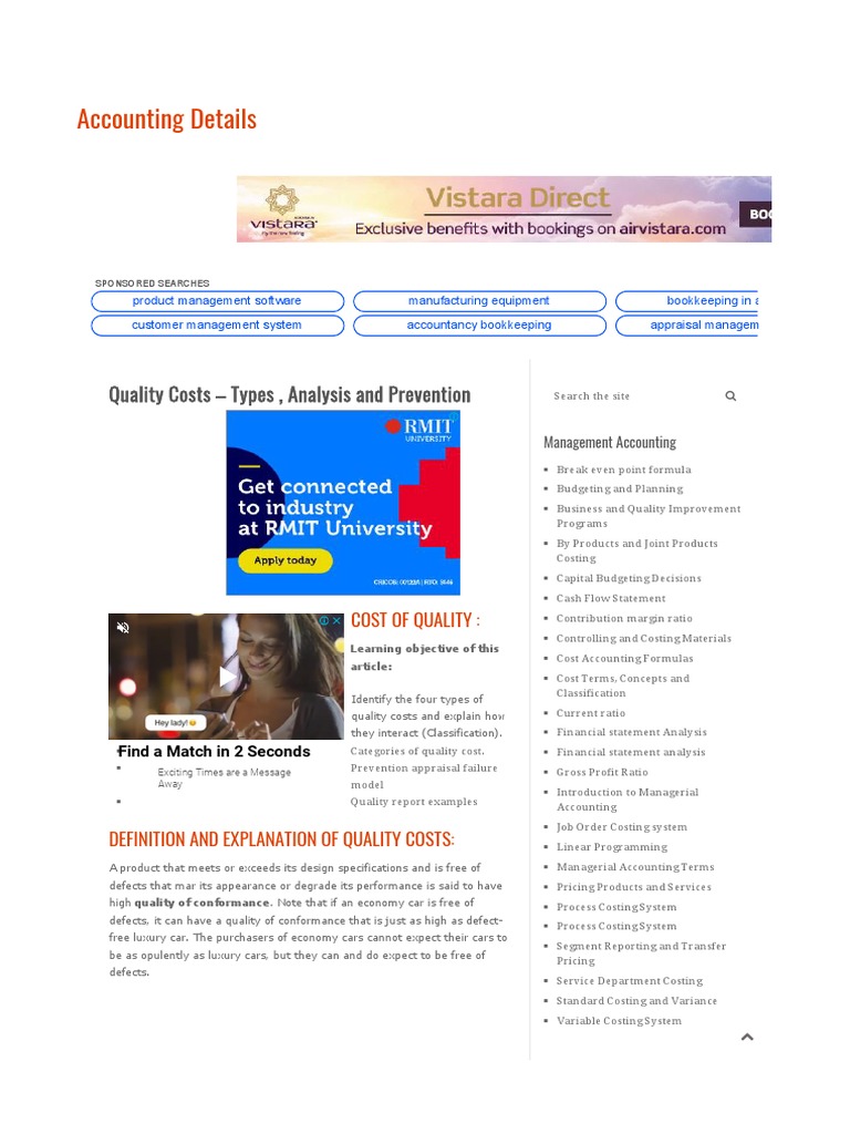 Accounting Details Quality Costs Types, Analysis and Prevention