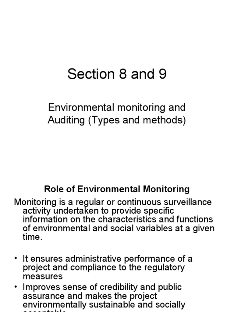 Section 8 and 9 Environmental Monitoring and Auditing (Types and