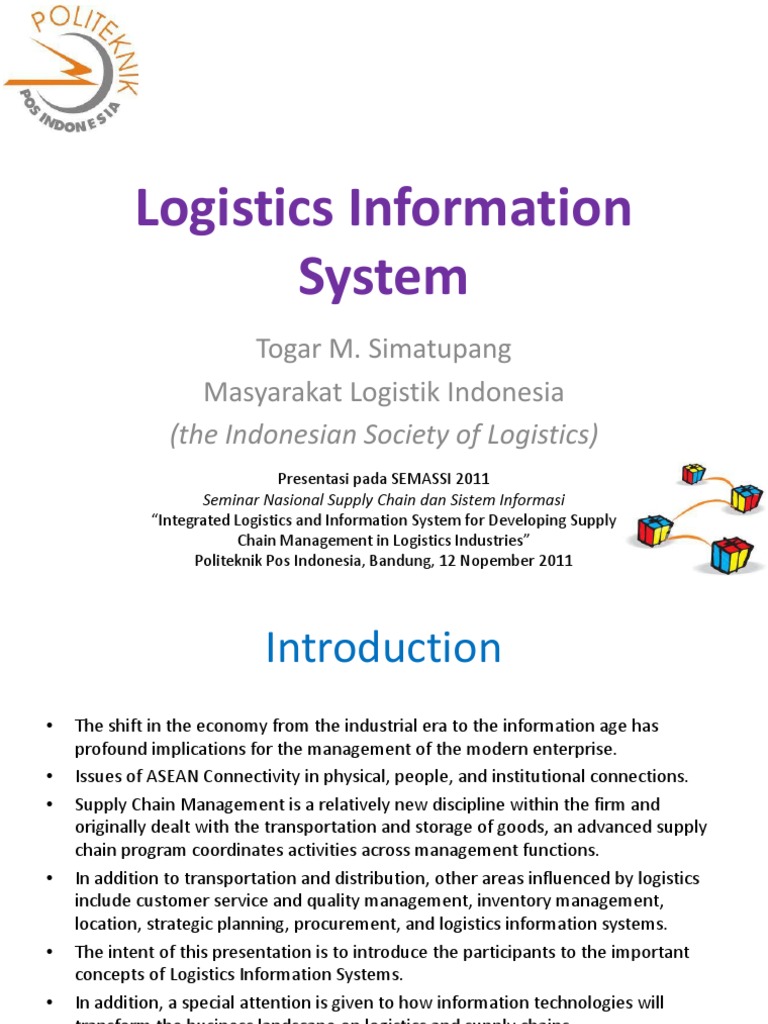 Logistics Information System: Togar M. Simatupang Masyarakat Logistik ...