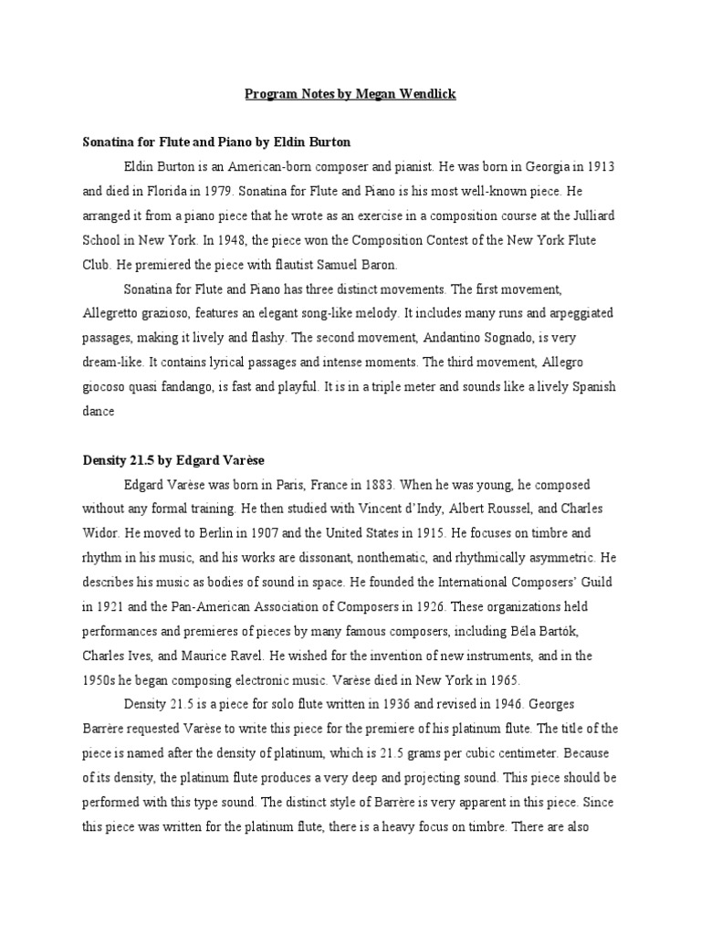 Junior Recital Program Notes Wendlick | Download Free PDF | Musical ...