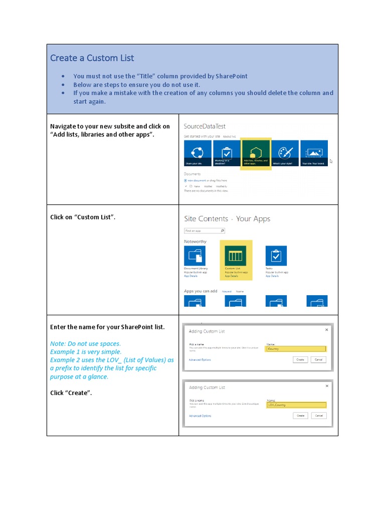 Create A Custom List | PDF | Share Point | Microsoft Excel