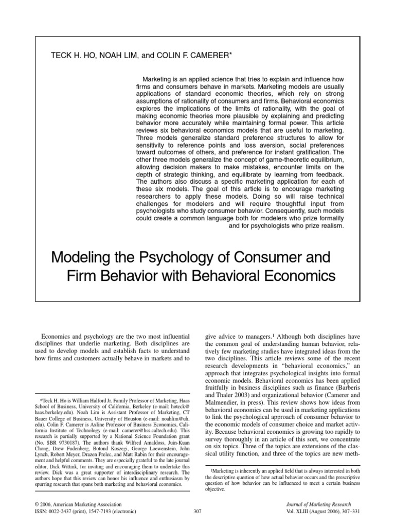 Modeling The Psychology of Consumer and Firm Behavior With Behavioral ...