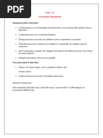 Transaction Concept: Unit - Iv Transaction Management