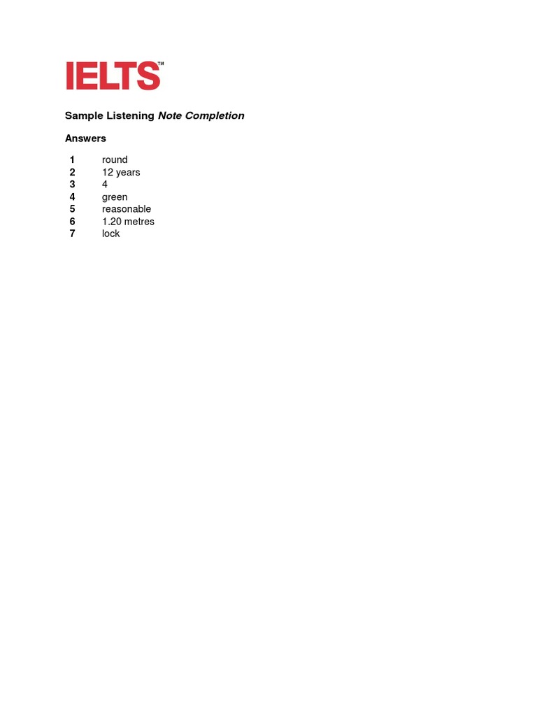 Sample Listening Note Completion: Answers 1 2 3 4 5 6 7 | PDF ...