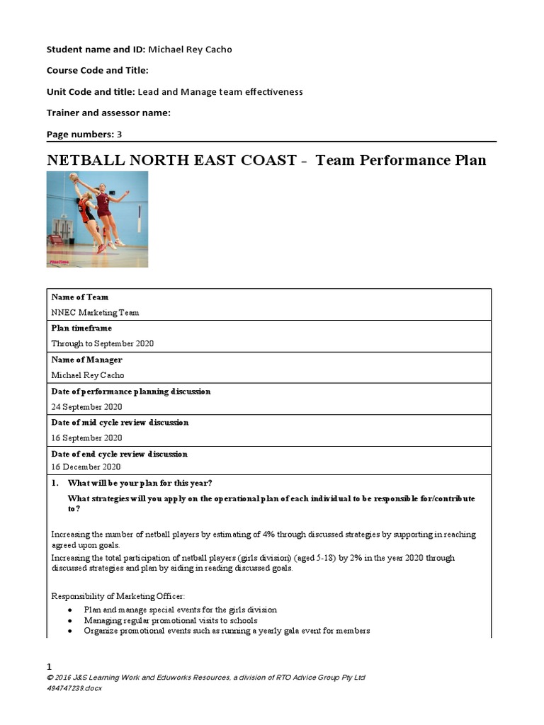 NETBALL NORTH EAST COAST - Team Performance Plan | PDF | Social Media ...