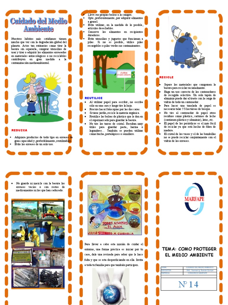 Triptico Cuidado Del Medio Ambiente | PDF | Papel | Residuos