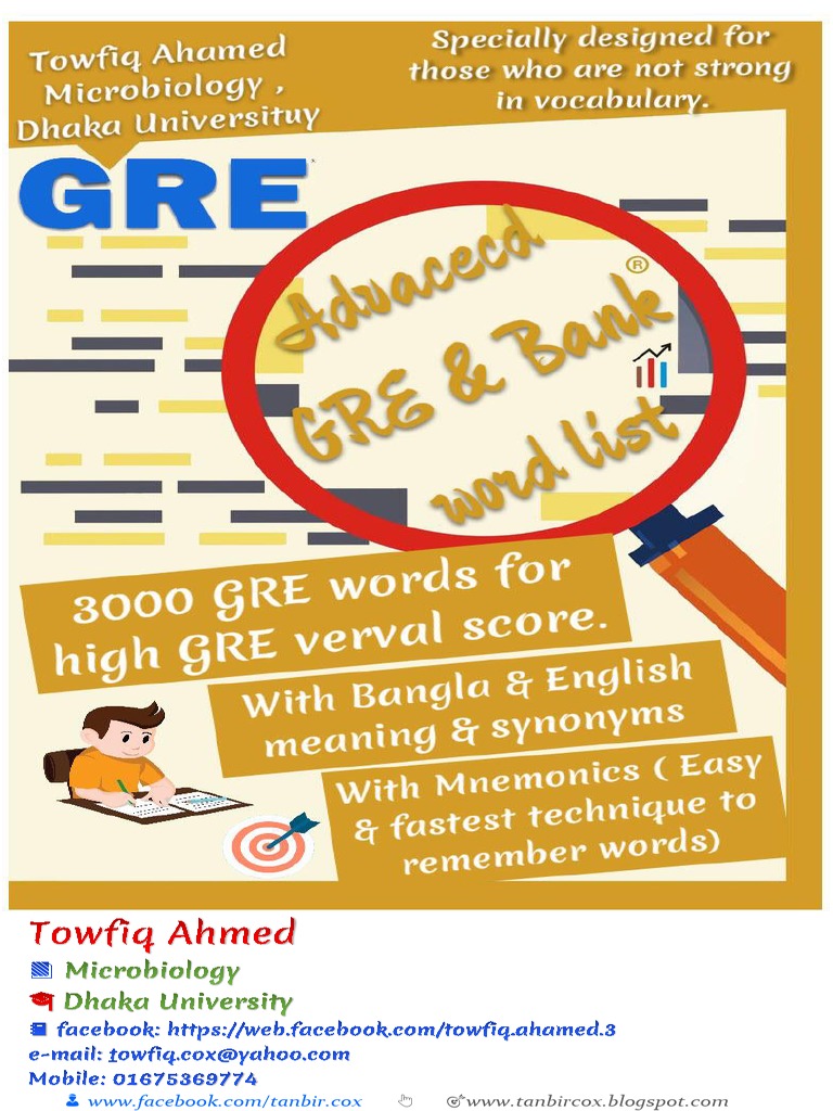 3000 Advacecd Gre And Bank Word List With Bangla And Mnemonic Taste