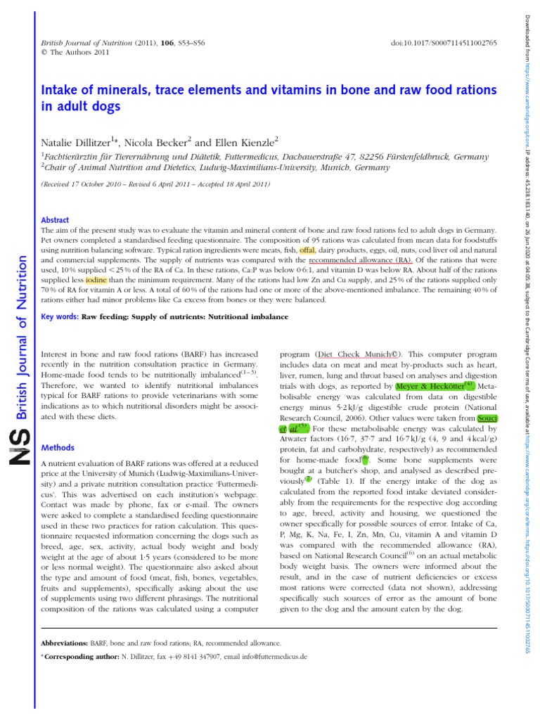 Intake of Minerals Trace Elements and Vitamins in Bone and Raw Food ...