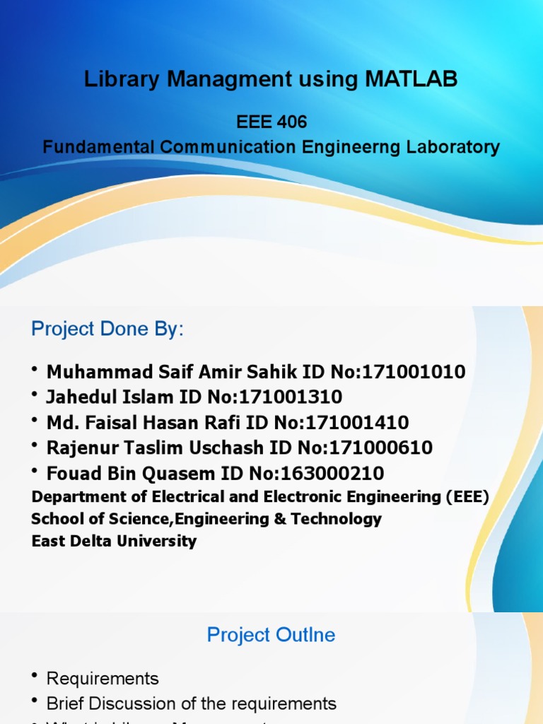 Library Managment Using MATLAB | PDF | Matlab | Library (Computing)
