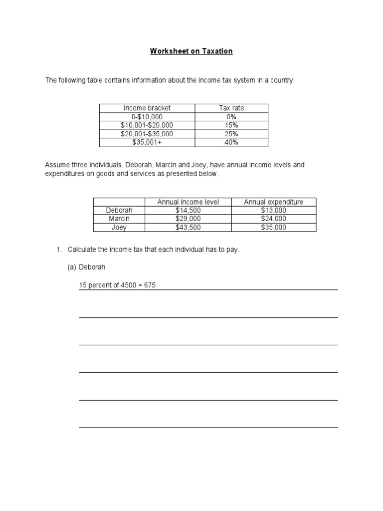Worksheet On Taxation PDF