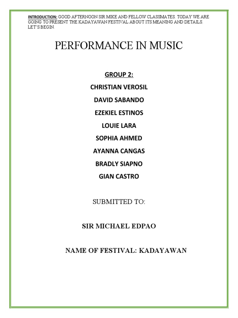 Performance Task in Music | PDF | Festival | Agriculture