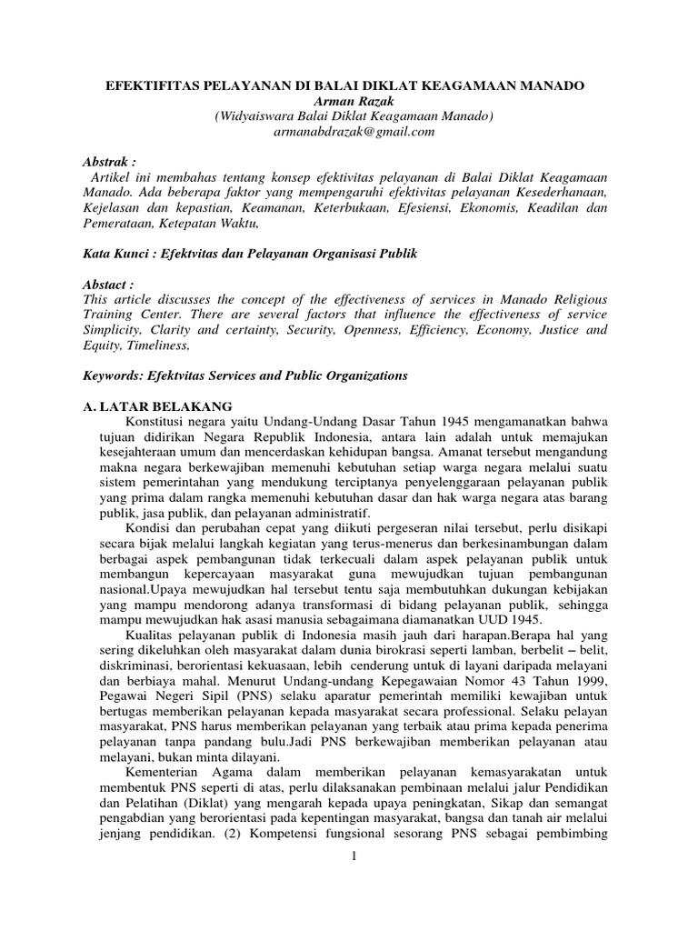 Arman Razak - Efektivitas Pelayanan Di Balai Diklat Keagamaan Manado | PDF