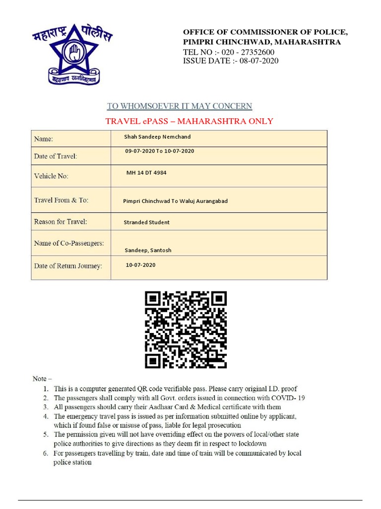 Maharashtra Travel ePass for Students | PDF