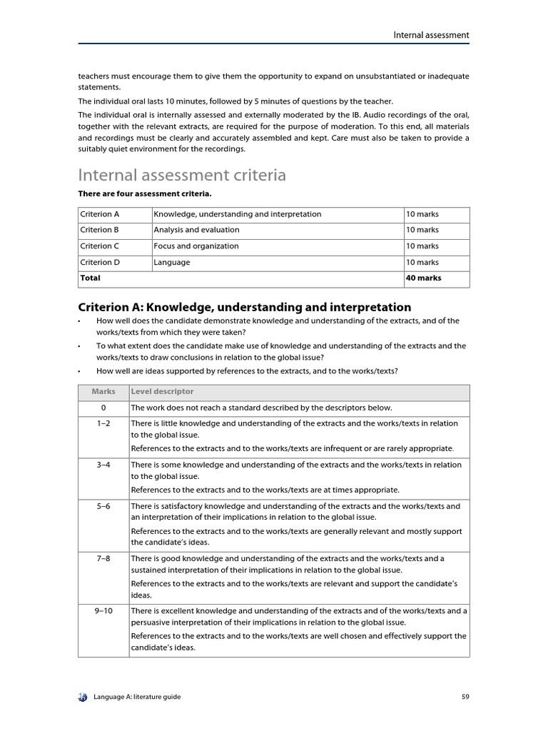 Internal Assessment Criteria IO | PDF | Educational Assessment ...
