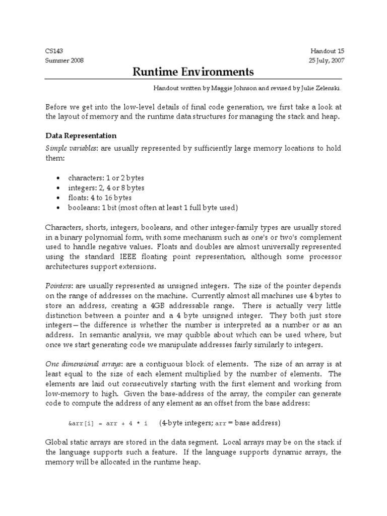 15 Runtime Environments PDF | PDF | Array Data Structure | Subroutine
