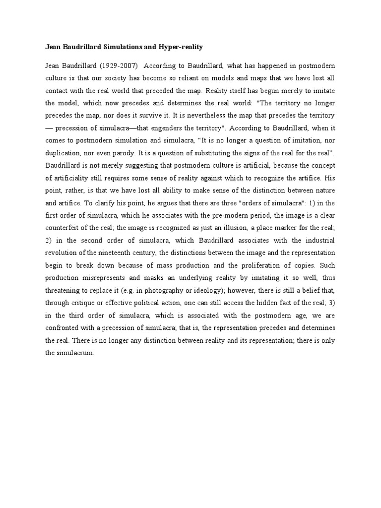 Baudrillard's Simulacra Explained | PDF | Young Adult
