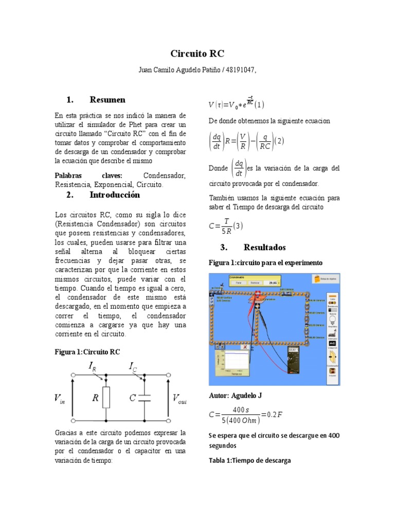 Simulación de Circuito RC en Phet | PDF | Condensador | Cantidad