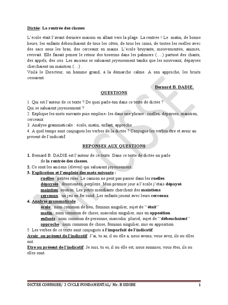 Dictée Accord Participe Passé 4ème Pdf Dictée Corrigée | PDF | Genre grammatical | Nombre grammatical