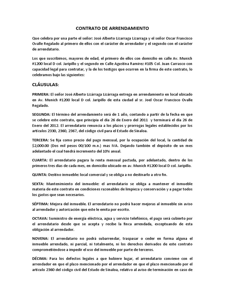 CONTRATO DE ARRENDAMIENTO