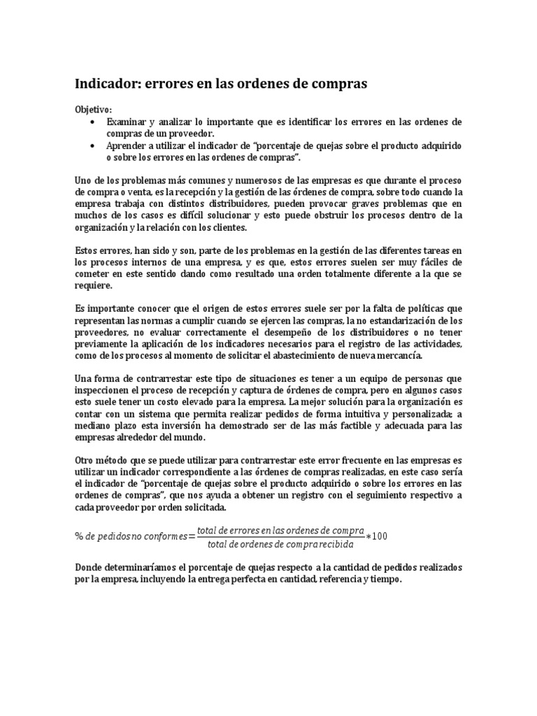 Errores en Órdenes de Compras | PDF | Medición | Business