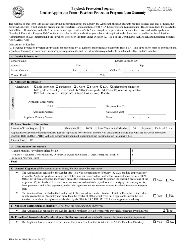PPP Lender Application Form Fillable | PDF | Government | Common Law