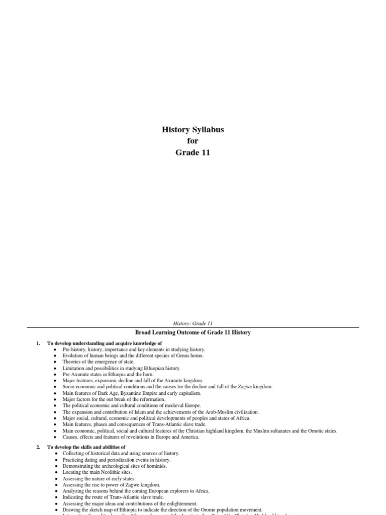 History Syllabus For Grade 11 PDF PDF Horn Of Africa Stone Age
