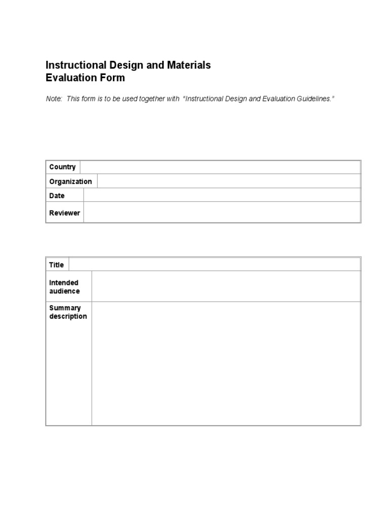 Instructional Design Evaluation Form | PDF | Instructional Design ...