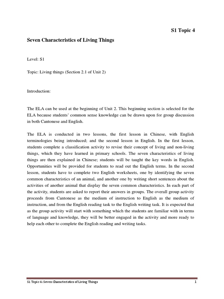 Characteristics of Living Things Worksheet Answers Key PDF PDF Lesson Plan Water