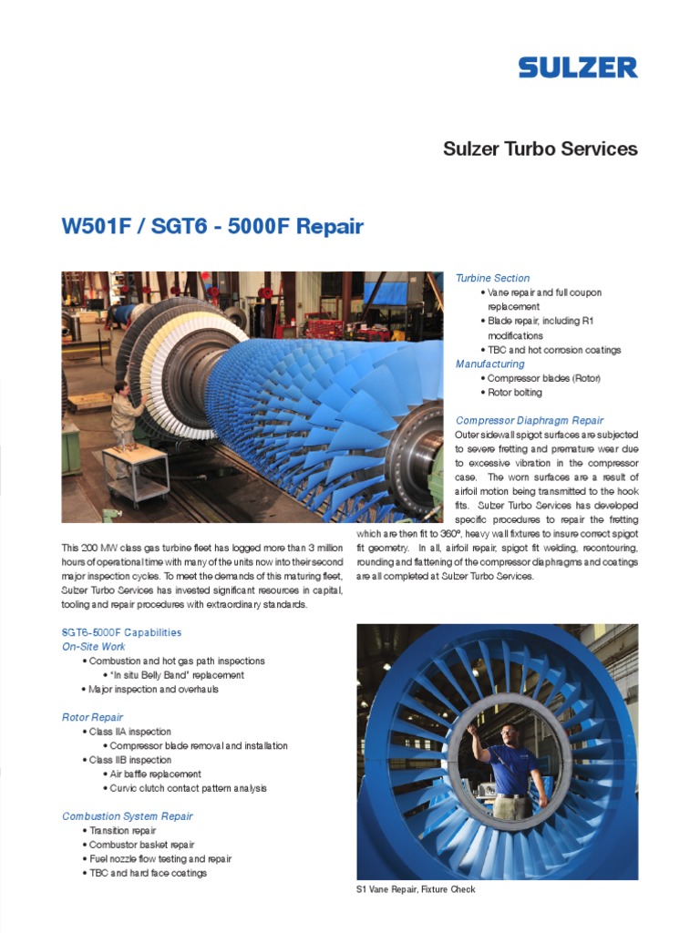 W501F / SGT6 - 5000F Repair: Sulzer Turbo Services | PDF | Turbine ...