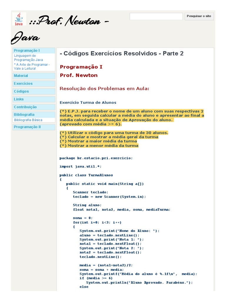 Exercícios Resolvidos em Java | PDF | Java (linguagem de programação ...