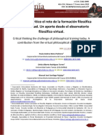 Pensamiento Crítico El Reto de La Formación Filosófica en La Actualidad. Un Aporte Desde El Observatorio Filosófico Virtual.