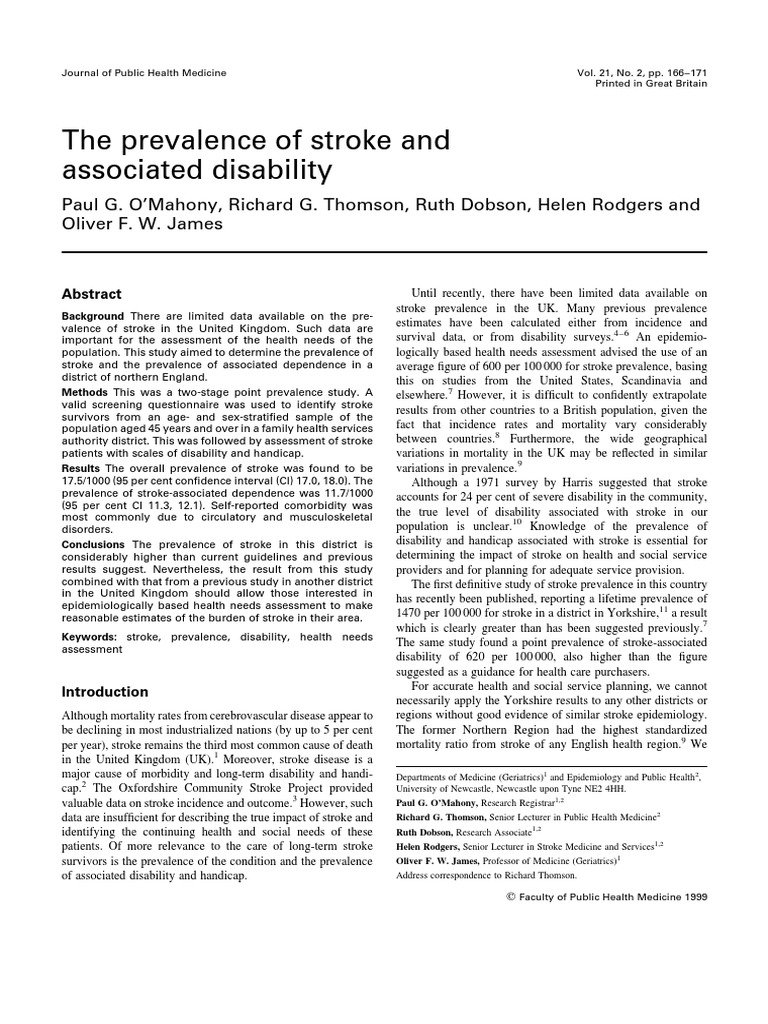 The Prevalence of Stroke and Associated Disability | PDF | Stroke ...