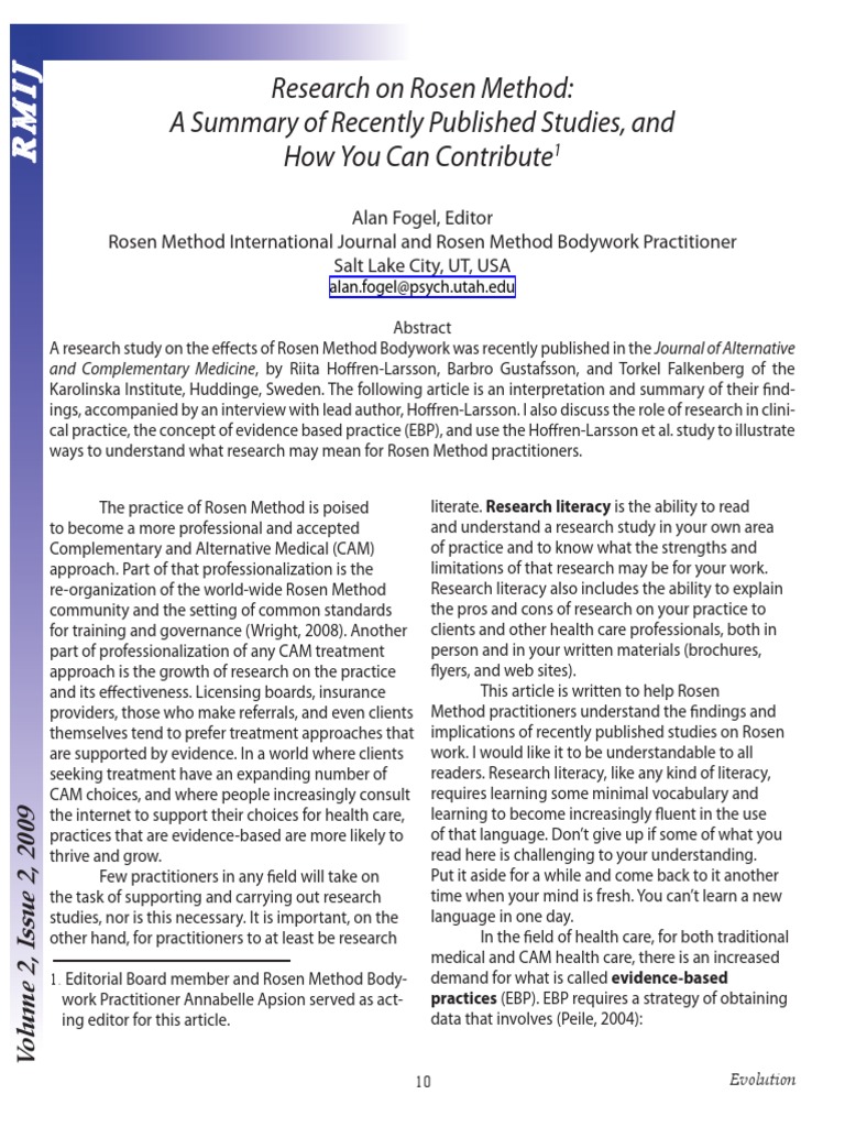 Research On Rosen Method: A Summary of Recently Published Studies, and ...