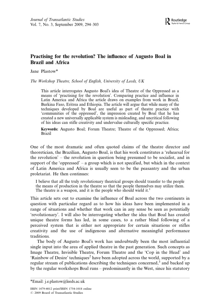 Boal's Theatre Techniques in Context | PDF | Theatre