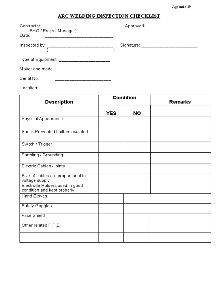 ARC Welding Inspection Checklist PDF