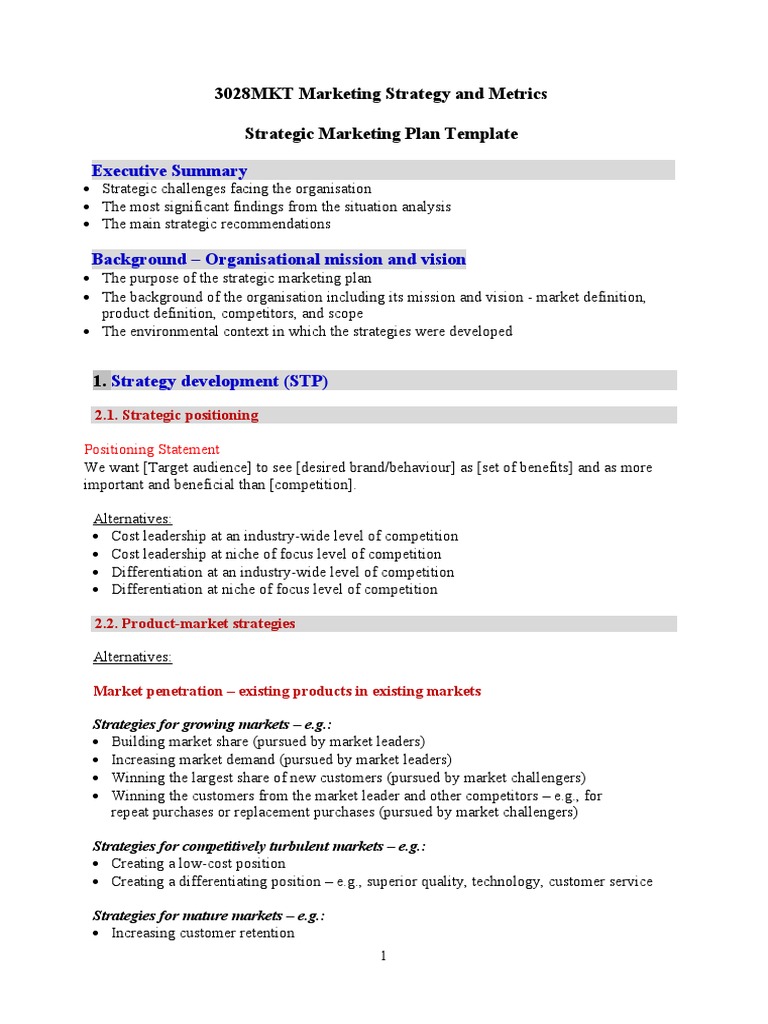 Tri 2 - 20 - Revised Template 3028MKT Strategic Marketing Plan | PDF ...