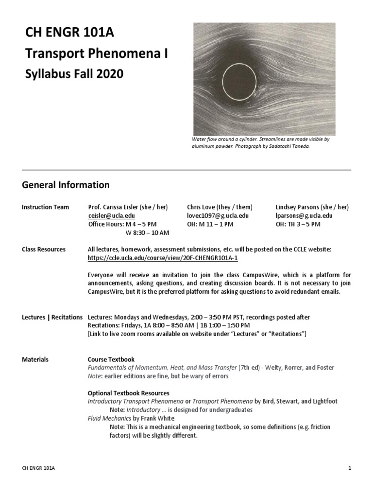 CH ENGR 101A Transport Phenomena Syllabus | PDF | Academic Dishonesty ...