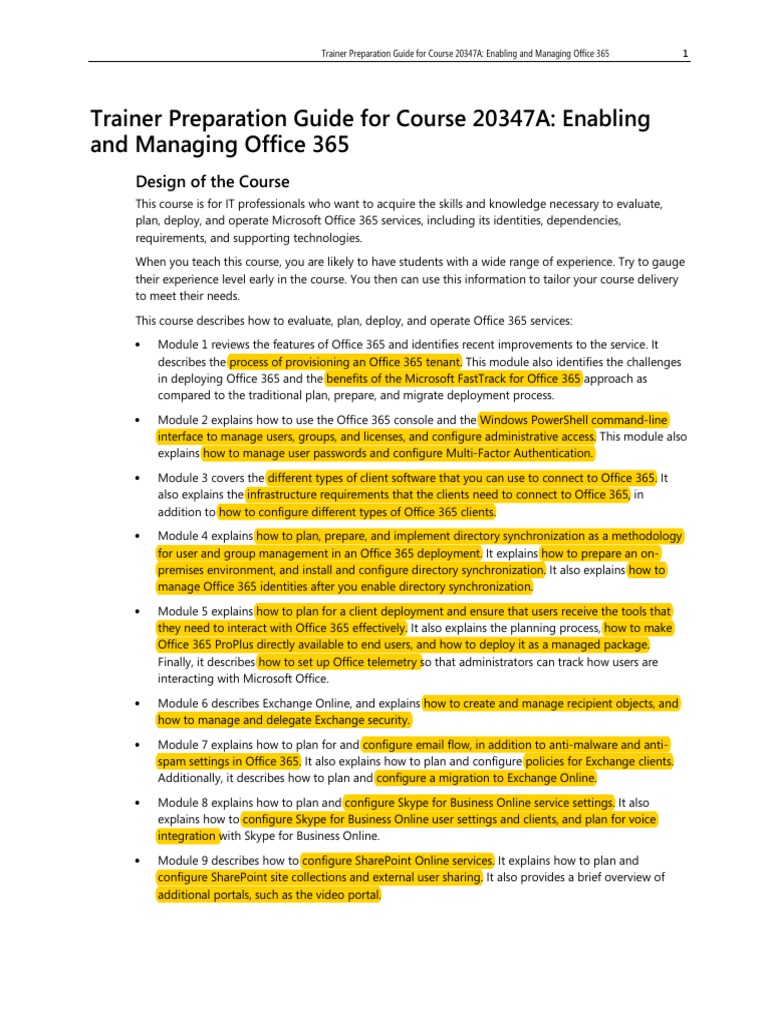 Trainer Preparation Guide For Course 20347A: Enabling and Managing ...