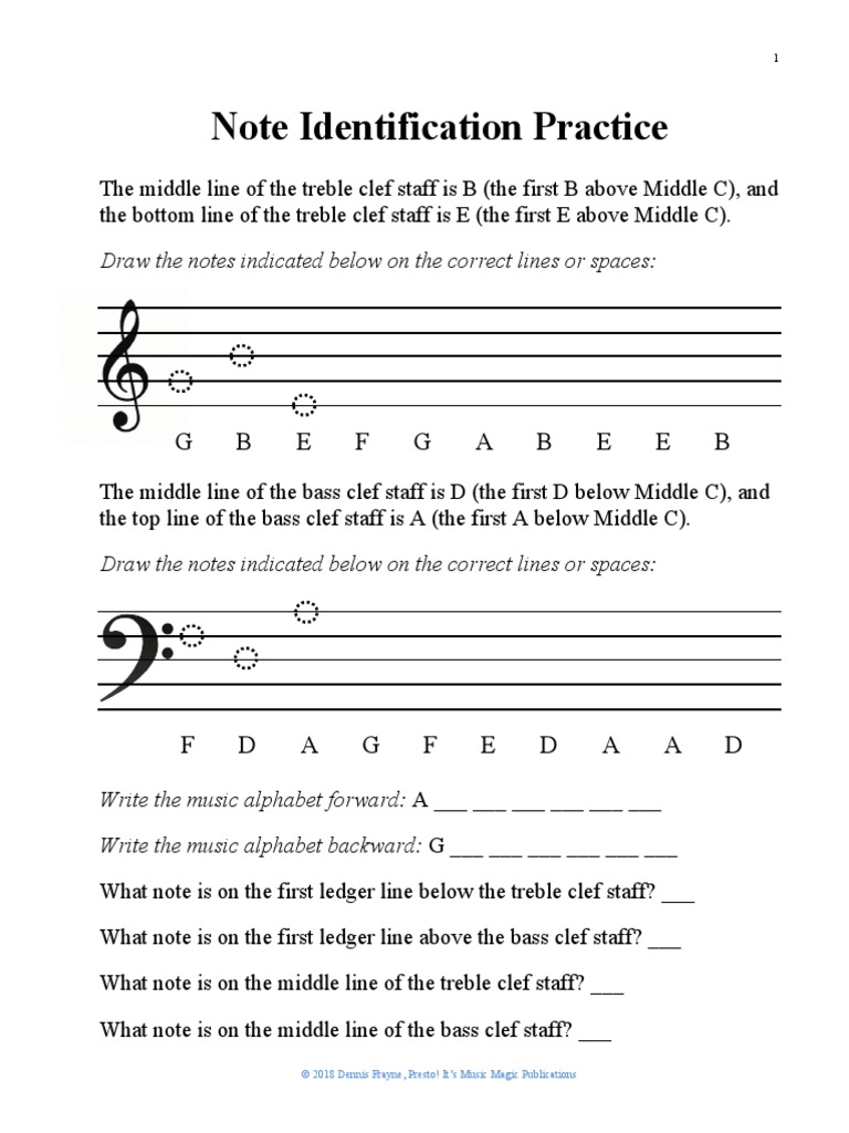Note Identification Practice: G B E F G A B E E B | PDF