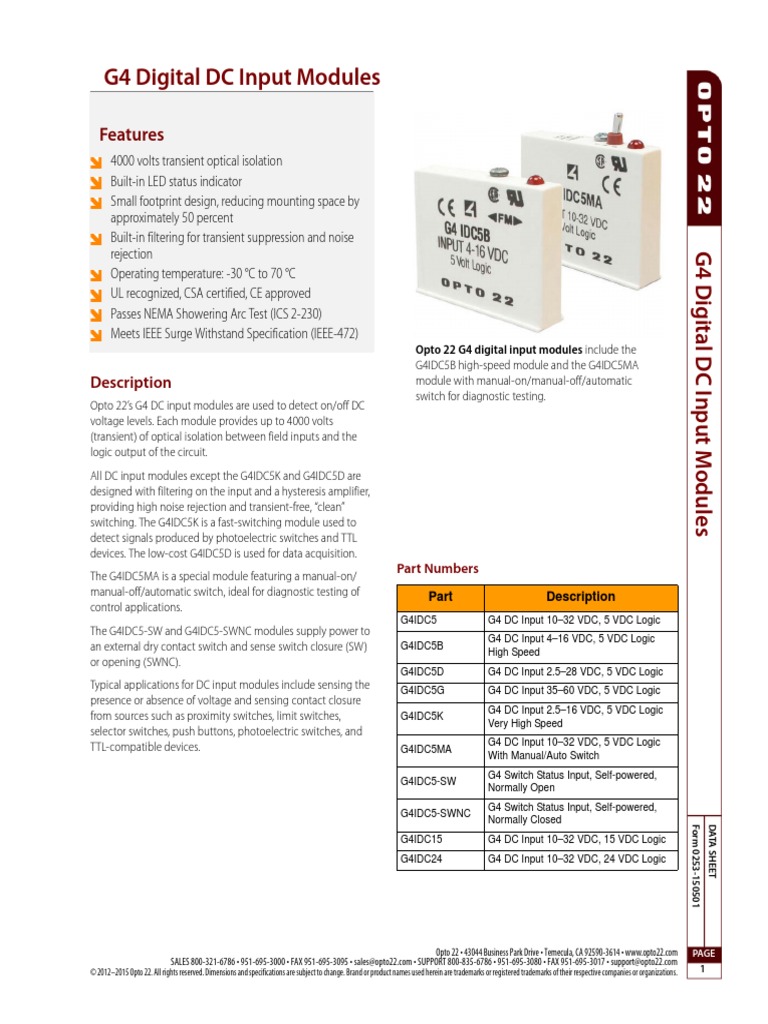 G4 Digital DC Input Modules: Features | PDF | Switch | Logic Gate