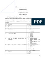 Data Collection Tool: Mekelle University College of Health Science School of Pharmacy A. Questionnaire English Version