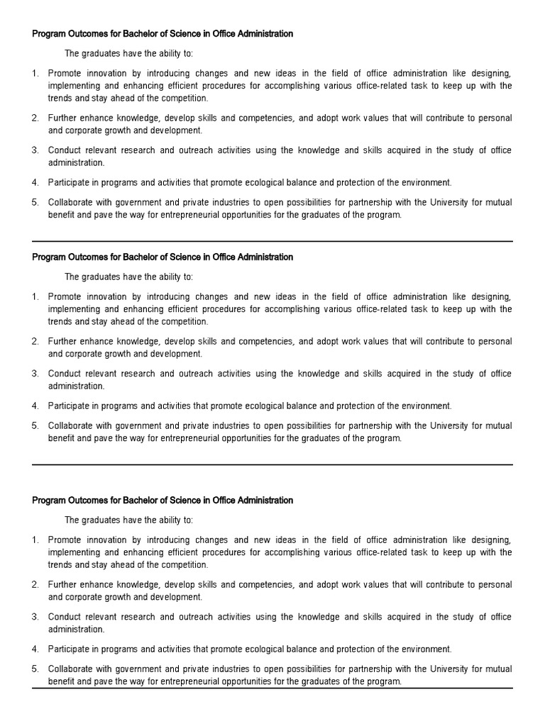 BSOA Program Outcomes and Opportunities | PDF | Innovation ...