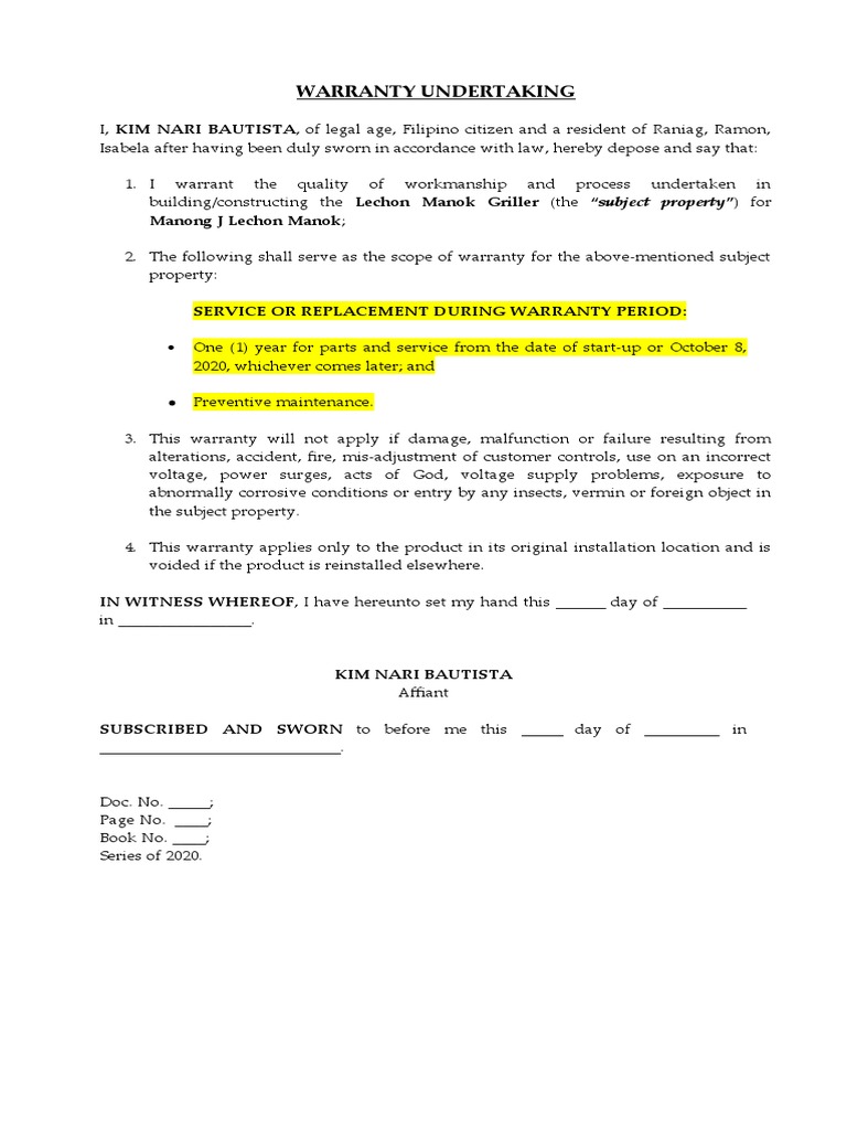 Manong J Warranty Undertaking v1 PDF